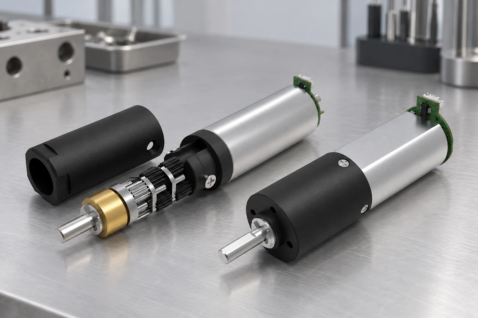 Edited workbench illustration of miniature planetary gearmotors